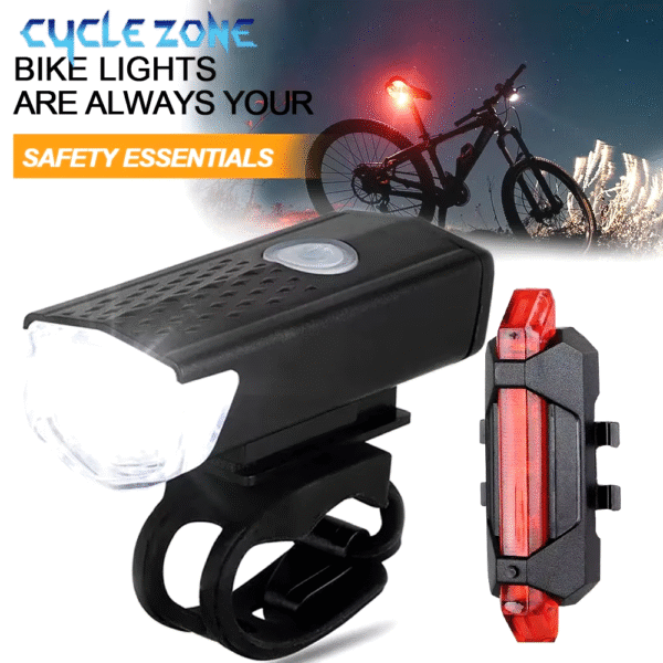 USB Rechargeable LED Bike Light Set for Night Ride - Image 2