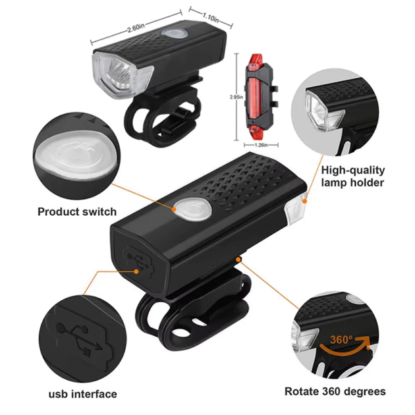 USB Rechargeable LED Bike Light Set for Night Ride - Image 3