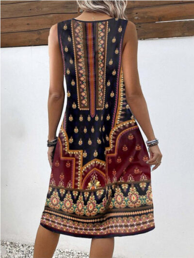 Digital Printed V-neck Dress - Image 3