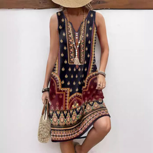 Digital Printed V-neck Dress