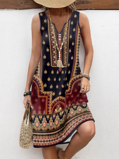 Digital Printed V-neck Dress - Image 2