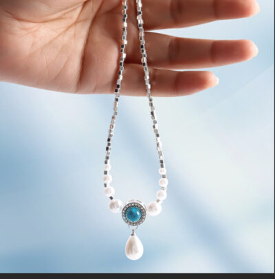 #1 Ocean Blue Water Drop Pearl Necklace – Elegant Jewelry - Image 3