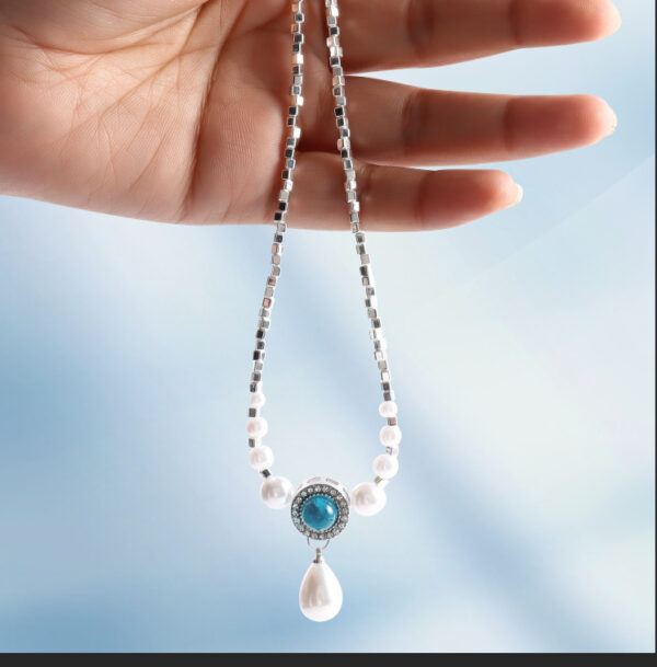 #1 Ocean Blue Water Drop Pearl Necklace – Elegant Jewelry - Image 3