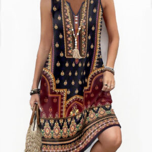 Digital Printed V-neck Dress