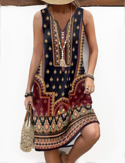 Digital Printed V-neck Dress