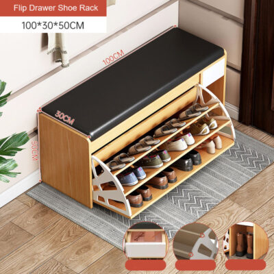 Shoe Storage Bench with Flip Drawer & Padded - Image 6