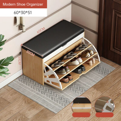 Shoe Storage Bench with Flip Drawer & Padded - Image 8