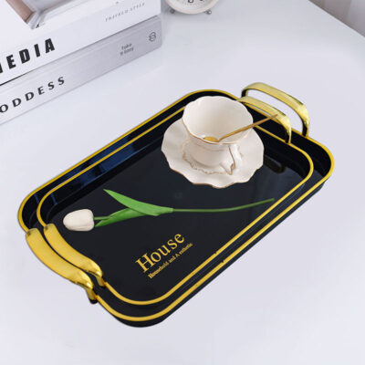 Black Gold Light Luxury Tea Tray Elegant Serving tray - Image 8