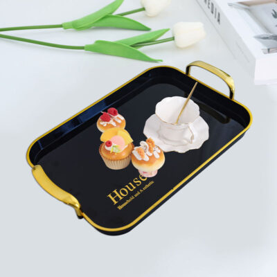 Black Gold Light Luxury Tea Tray Elegant Serving tray - Image 9