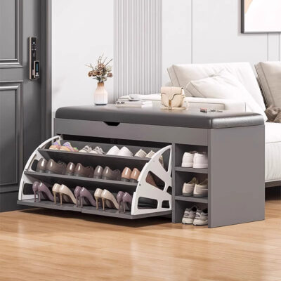 Shoe Storage Bench with Flip Drawer & Padded - Image 3