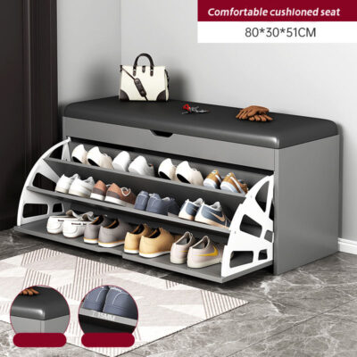 Shoe Storage Bench with Flip Drawer & Padded - Image 14