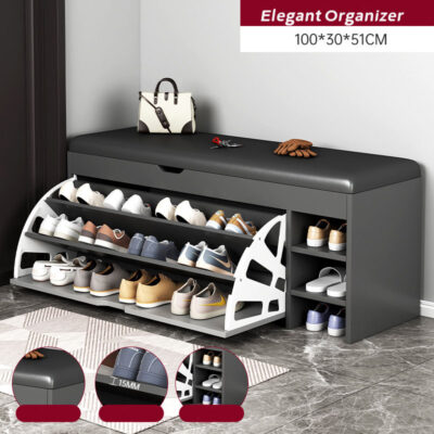 Shoe Storage Bench with Flip Drawer & Padded - Image 13