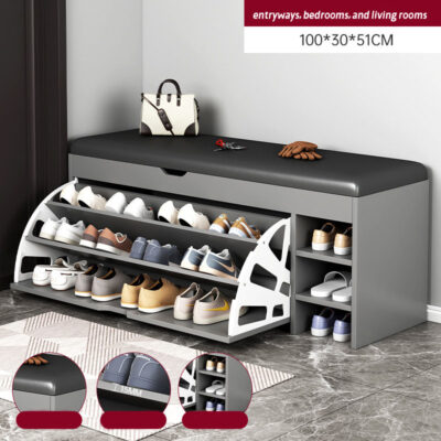 Shoe Storage Bench with Flip Drawer & Padded - Image 15