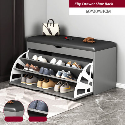Shoe Storage Bench with Flip Drawer & Padded - Image 11