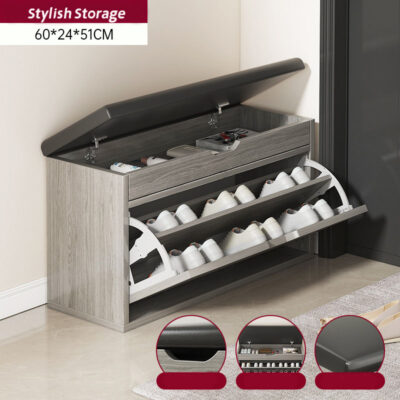 Shoe Storage Bench with Flip Drawer & Padded - Image 10