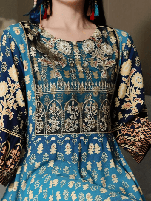 Middle Eastern Embroidered Maxi Dress for Women Elegant Loose Fit Ethnic Long Gown - Image 3