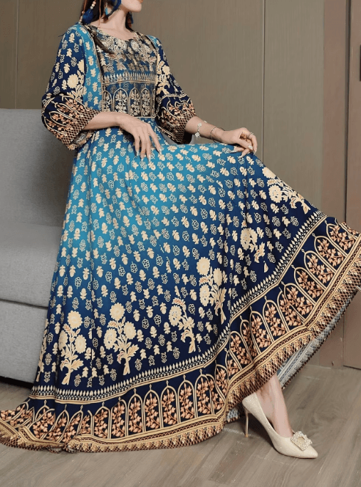 Middle Eastern Embroidered Maxi Dress for Women Elegant Loose Fit Ethnic Long Gown