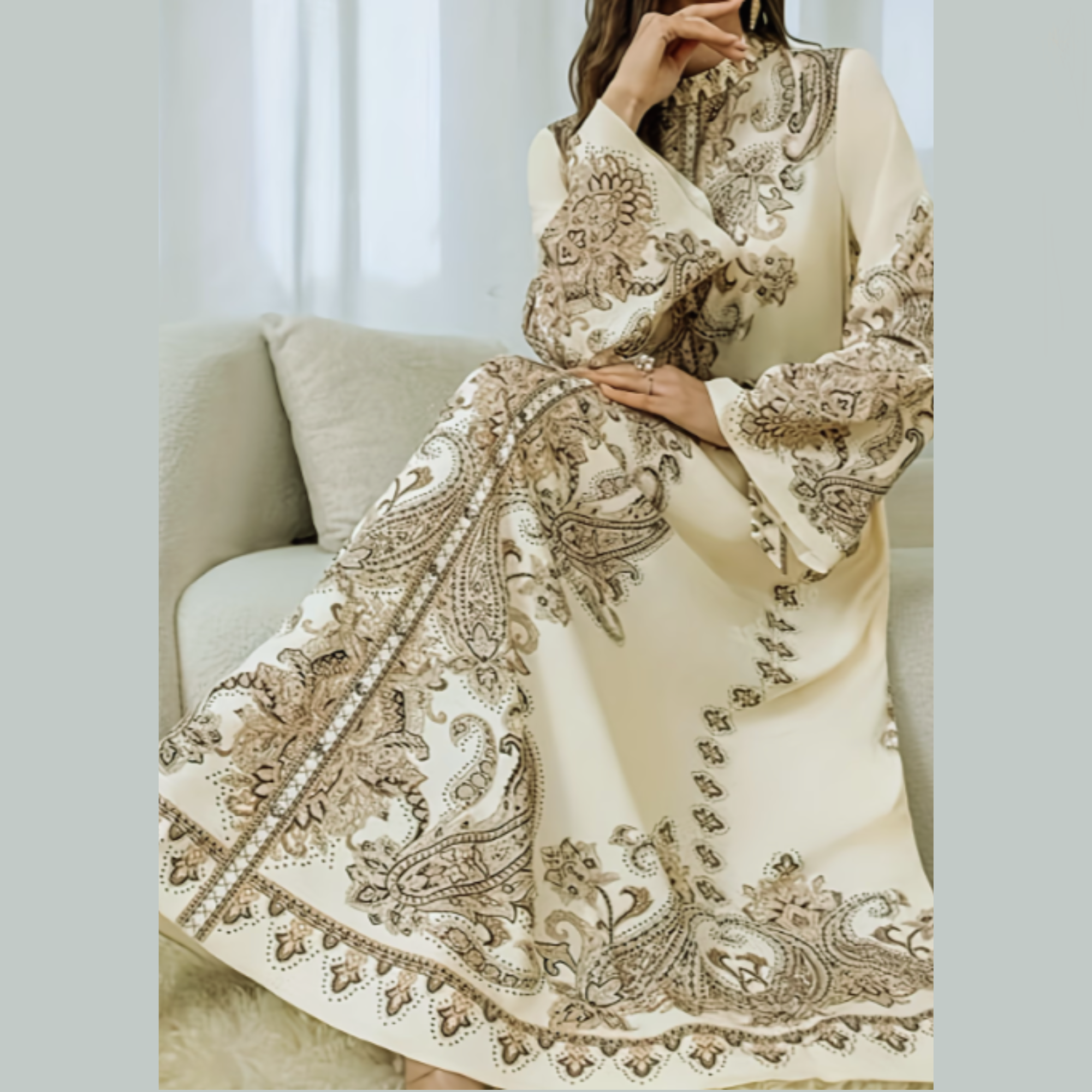 womens abayas, long sleeve maxi, paisley clothing, middle east fashion, adjustable belt dress, Middle Eastern Women Dress - Image 2