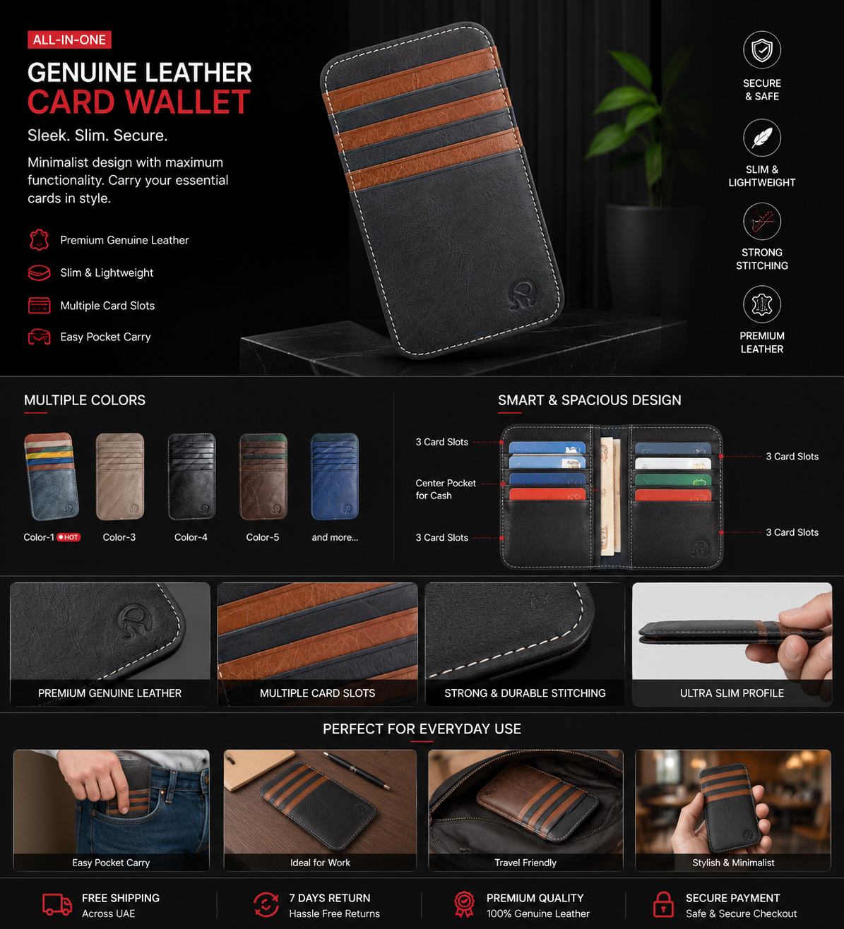 All-in-One Genuine Leather Slim Card Wallet – Minimalist & Stylish
