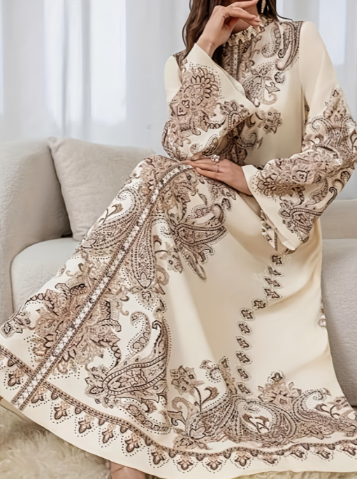 womens abayas, long sleeve maxi, paisley clothing, middle east fashion, adjustable belt dress, Middle Eastern Women Dress