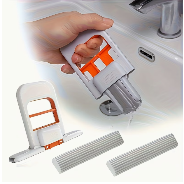 Portable Mini Desktop Mop Self-Squeeze Hand Free Cleaning Mop with 2 Replacement Sponge Heads for Home, Kitchen, Office & Car